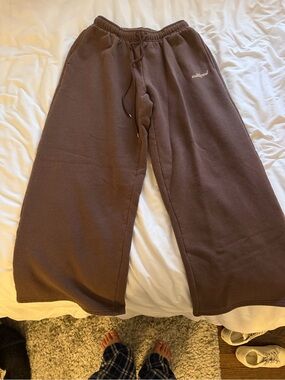 Edikted Brown Fleece Wide-Leg Sweatpants